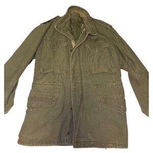 Vintage 70s US Army M-65 Field Jacket Olive Drab Distressed Faded Military Coat